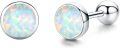 wholesale 925 Sterling Silver Round White Opal Stud Earrings for Women - Small Size 6MM-0-0