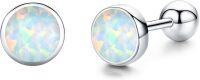 wholesale 925 Sterling Silver Round White Opal Stud Earrings for Women - Small Size 6MM-White Gold & White Opal