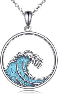 wholesale 925 Sterling Silver Turquoise Wave Pendant Necklace for Women -12-Turquoise Wave Necklace