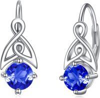 wholesale 925 Sterling Silver Celtic Birthstone Leverback Earrings Trinity Knot Gift-09-September