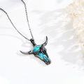 wholesale Sterling Silver Turquoise Cow Skull Necklace Western Cowgirl Jewelry-0-7