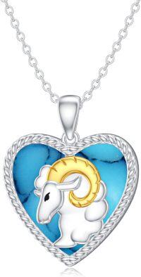 wholesale 925 Sterling Silver Heart-Shaped Aries Turquoise Pendant Necklace for Women-Aries (3.21-4.19)