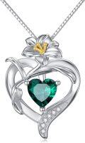 wholesale TOUPOP Birth Flower Necklace 925 Sterling Silver Heart Birthstone Pendant Necklaces Birth Month Floral Jewelry Birthday Christmas Gifts For Women Her -0-0