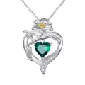 TOUPOP Sterling Silver & Birthstone Heart Birth Flower Pendant Necklace-0-0