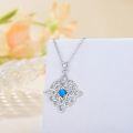 wholesale 925 Sterling Silver Blue Opal Triquetra Celtic Knot Witch's Pendant Necklace for Women Wicca Jewelry-0-2