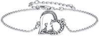 wholesale 925 Sterling Silver Heart-Shaped Giraffe Charm Bracelet with Cubic Zirconia Accents - Adjustable Length from 6 to 8 Inches-Oxidized Silver