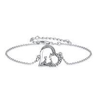 wholesale 925 Sterling Silver Heart-Shaped Giraffe Charm Bracelet with Cubic Zirconia Accents - Adjustable Length from 6 to 8 Inches-Oxidized Silver