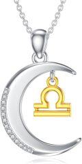 wholesale 925 Sterling Silver Libra Zodiac Sign Crescent Moon Pendant Necklace with Cubic Zirconias for Women-0-0