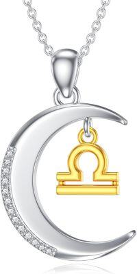 wholesale 925 Sterling Silver Libra Zodiac Sign Crescent Moon Pendant Necklace with Cubic Zirconias for Women-Libra
