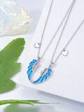 wholesale 925 Sterling Silver Angel Wing Pendant Necklaces for Women - Blue Fire Opal & Cubic Zirconia s-0-2
