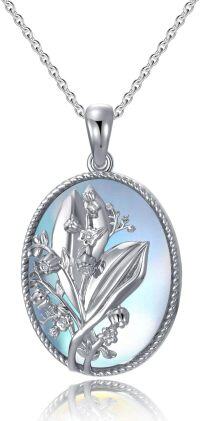 wholesale 925 Sterling Silver Mother-of-Pearl Oval Pendant with Lilies and Roses - Floral  for Her-Daffodil