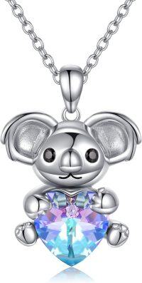 wholesale Sterling Silver Crystal Giraffe Elephant Koala Necklace Love Forever Gift-C-cute Koala-purple