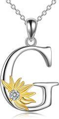 wholesale 18K Gold Plated 925 Sterling Silver Sunflower Pendant Necklace with CZ Stone & Personalized Initial Charm, 0.96 x 0.66-0-0
