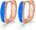 wholesale 925 Sterling Silver Blue Opal Huggie Hoop Earrings with Rose Gold Plating for Women-0-0