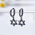 wholesale 925 Sterling Silver Star of David Drop Earrings with Black Rhodium Plating and Blue Stones-0-1
