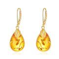 wholesale 925 Sterling Silver Teardrop Amber Feather Drop Earrings-0-0