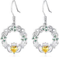 wholesale 925 Sterling Silver Birthstone Claddagh Celtic Knot Dangle Earrings for Women-Silver November