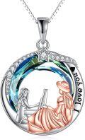 wholesale 925 Sterling Silver Swarovski Crystal Mother Daughter Piano Music Locket Necklace-0-0