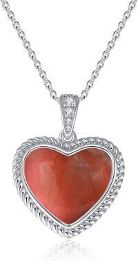 wholesale  Sterling Silver Gemstone Heart Necklace for Women Gift for Her Mom Wife -Ruby-Jul.