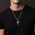 wholesale Gold 925 Sterling Silver Cross Pendant Necklace with Black Enamel and CZ Accents on Rolo Chain for Men (24)-0-3