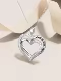 wholesale 925 Sterling Silver Lab-Grown Diamond Double Heart Pendant Necklace Wholesale for Women-0-4
