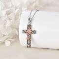 wholesale 925 Sterling Silver & 18K Rose Gold Plated Women's Cross Necklace w/Rose Flower Pendant-0-4