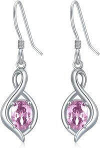 wholesale 925 Sterling Silver Oval Gemstone Dangle Drop Earrings for Women-Pink