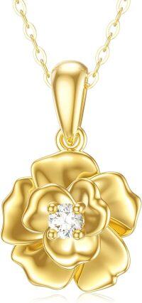 wholesale 14K Rose Gold Flower Pendant Necklace with Cubic Zirconia for Women 37cm + Extender Chain-June-Rose 2