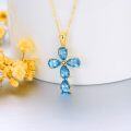 wholesale 14K Gold Natural Blue Topaz Flower Pendant Necklace for Women 18 Chain Christian Gifts-0-3