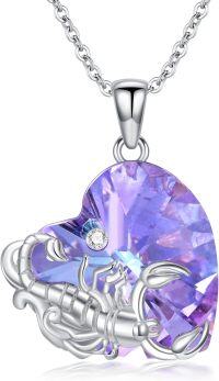 wholesale Sterling Silver Birthstone Zodiac Necklace 12 Constellation Heart Pendant-Scorpio - Birthstone Amethyst