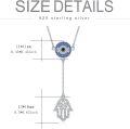 wholesale 925 Sterling Silver Evil Eye Hamsa Hand Lariat Necklace with Blue and White CZ Stones Protection Amulet  for Women-0-1