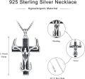 wholesale 925 Sterling Silver Black Stone Fishing Hook & Deer Antlers Mens Cross Necklace Hunt  for Him-0-5