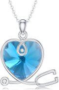 wholesale Sterling Silver Heart Crystal Stethoscope Necklace for Nurse Doctor Women-0-34