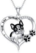 wholesale 925 Sterling Silver French Bulldog Heart Paw Print Love You Forever Pendant Necklace for Women-0-0