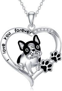 wholesale 925 Sterling Silver French Bulldog Heart Paw Print Love You Forever Pendant Necklace for Women-French Bulldog