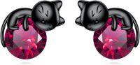 wholesale 925 Sterling Silver Black Cat Stud Earrings with Birthstone-B-July Birthstone Stud