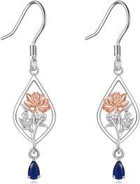 wholesale 925 Sterling Silver Daisy Rose Flower Drop Dangle Earrings Birthflower Jewelry Gift for Women Girls-09-September-Peony