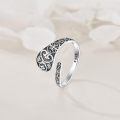 wholesale 925 Sterling Silver Open Ring Vintage Cross Floral Filigree Oxidized Adjustable Band-0-2