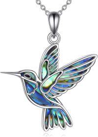 wholesale 925 Sterling Silver Abalone Shell Hummingbird Pendant Necklace for Women Men s-Abalone Shell Hummingbird