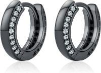 wholesale Sterling Silver 12 Month Birthstone Hoop Earrings for Men Gift for Father Husband-Black Hoops002-04-Apr Diamond