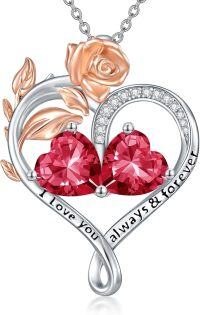 wholesale Sterling Silver Rose Quartz Heart Birthstone Necklace for Women Valentine s Day Gift-07-07-Jul-Jul Birthstones