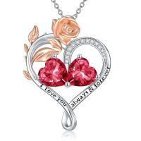 wholesale 925 Sterling Silver Rose Quartz Heart Birthstone Necklace for Women Valentine s Day Gift-07-07-Jul-Jul Birthstones