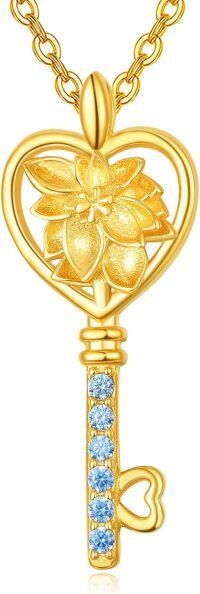 wholesale  14K Gold Plated Sterling Silver Birth Flower Stone Necklace w Key Pendant 18 +2 Chain ( chars)-12-Dec-Poinsettia