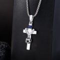 wholesale 925 Sterling Silver 925 Soccer Ball Cross Necklace with Blue Stone & I Can Do All Things Pendant-0-3