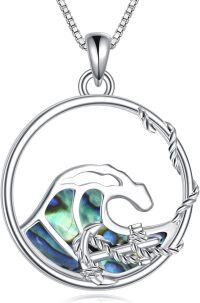 wholesale 925 Sterling Silver Abalone Shell Wave and Bamboo Anchor Pendant Necklace Ocean s for Women-Wave