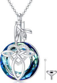 wholesale S925 Sterling Silver Blue Crystal Snow Lotus Celtic Knot Cremation Urn Necklace for Ashes Memorial Jewelry-01-January-Snow Lotus