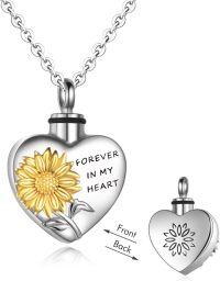 wholesale 925 Sterling Silver Sunflower Heart Memorial Keepsake Pendant Urn Necklace for Ashes-A-Sunflower Urn Necklace