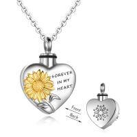 wholesale 925 Sterling Silver Sunflower Heart Memorial Keepsake Pendant Urn Necklace for Ashes-A-Sunflower Urn Necklace