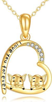 wholesale 14K Gold Pig Heart Love Forever Pendant Necklace for Women Mothers Day Gifts-Pig