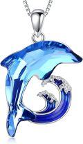 wholesale 925 Sterling Silver Blue Crystal Dolphin Wave Pendant Necklace Gift for Women Girls Mom Girlfriend-0-0